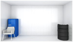 3D illustrasjon av lagerbod på 18 kubikk